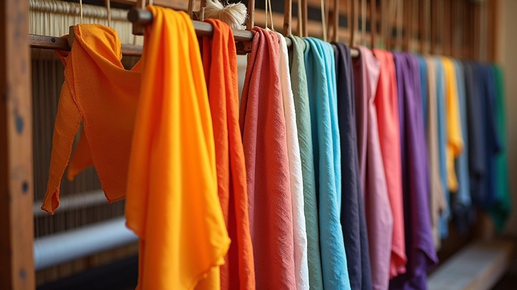 Tessuti colorati in seta e lino in laboratorio tessile toscano