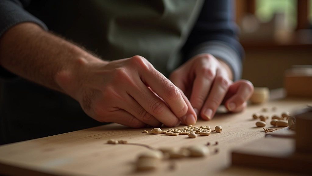 Dettaglio di mani che lavorano su un prodotto artigianale in corso di realizzazione